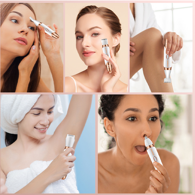 SOLIMPIA Multi-functional five-in-one Hair Removal Device, rechargeable women's hair shaving Device, Electric hair removal instrument, Nasal hair trimming, Eyebrow Shaping, Private Clipper set Application Scenario