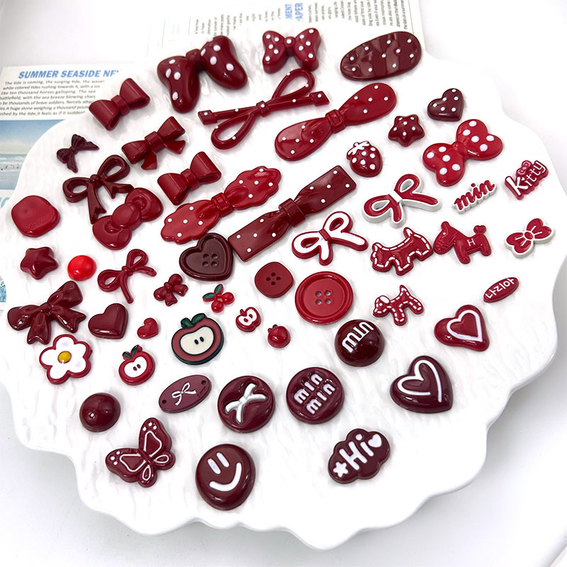 High-end red series bow smiling face diy accessories, Crocs, hair accessories, phone cases, handcrafted materials details Picture