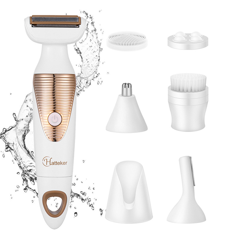HATTEKER multi-functional six-in-one hair remover set, compact and portable USB charging hair remover set, nasal hair remover, facial cleanser, eyebrow trimmer, wholesale for export Application Scenario