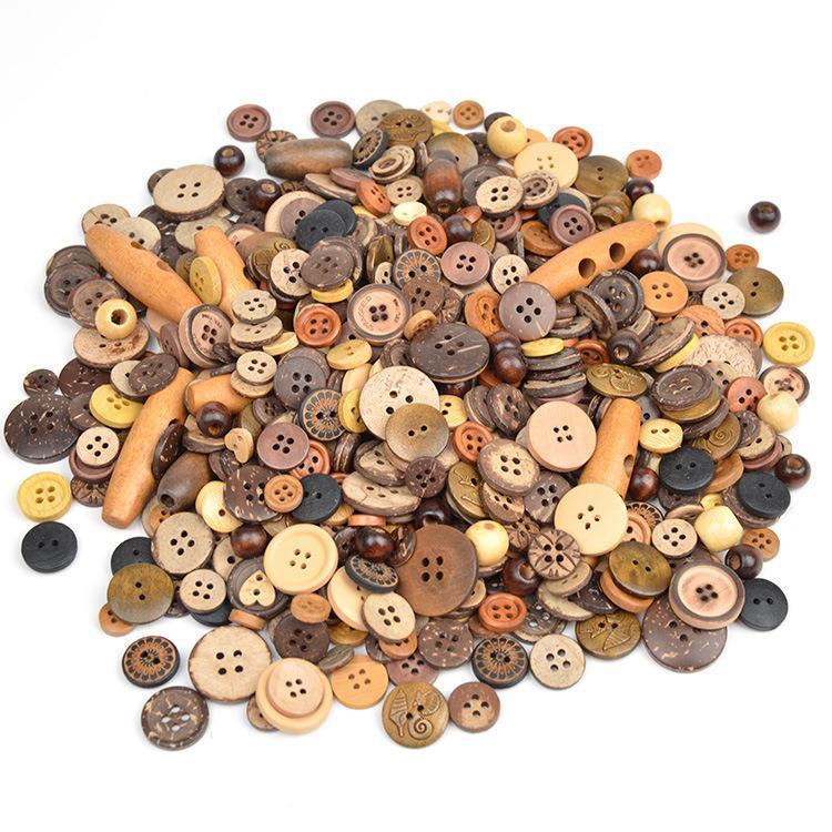 600-piece resin wood coconut shell button DIY handmade button painting material package, kindergarten round buttons, colorful buttons