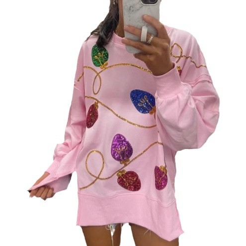 New Amazon cross-border European and American women's fashion trend for Autumn/Winter 2024, sequined long-sleeved pullover 250g thick hoodie Item Picture