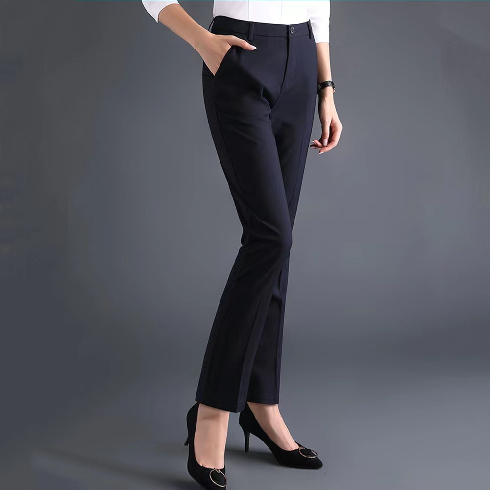 High-waisted straight-leg black women's formal wear for spring and autumn work with a drape, thick winter women's fleece dress pants details Picture