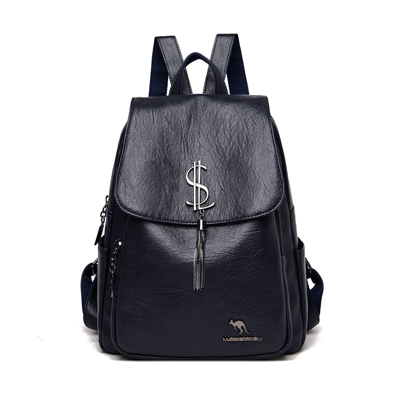 New kangaroo tassel women's soft leather backpack, fashionable large-capacity schoolbag, best-selling student bag, mom bag Specification image