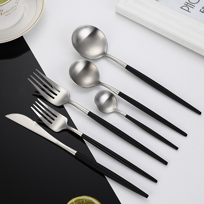 Cross-Border Amazon 304 Western Steak Knife Fork Spoon Tableware Set Fruit Fork Portugal Stainless Steel Tableware details Picture