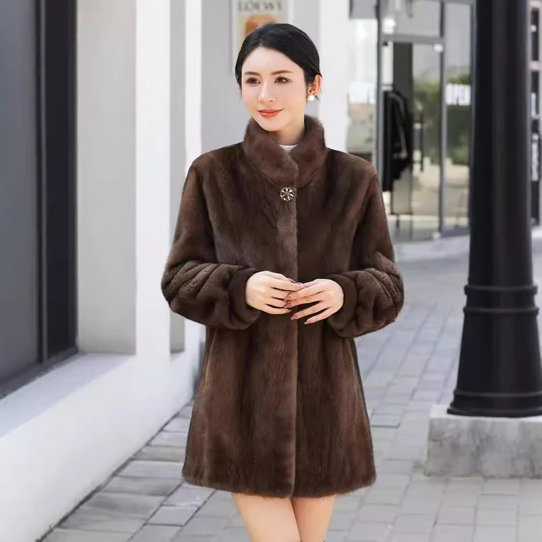 貂皮大衣女冬季新款整貂皮外套中老年貂绒仿皮草中长款加厚妈妈装