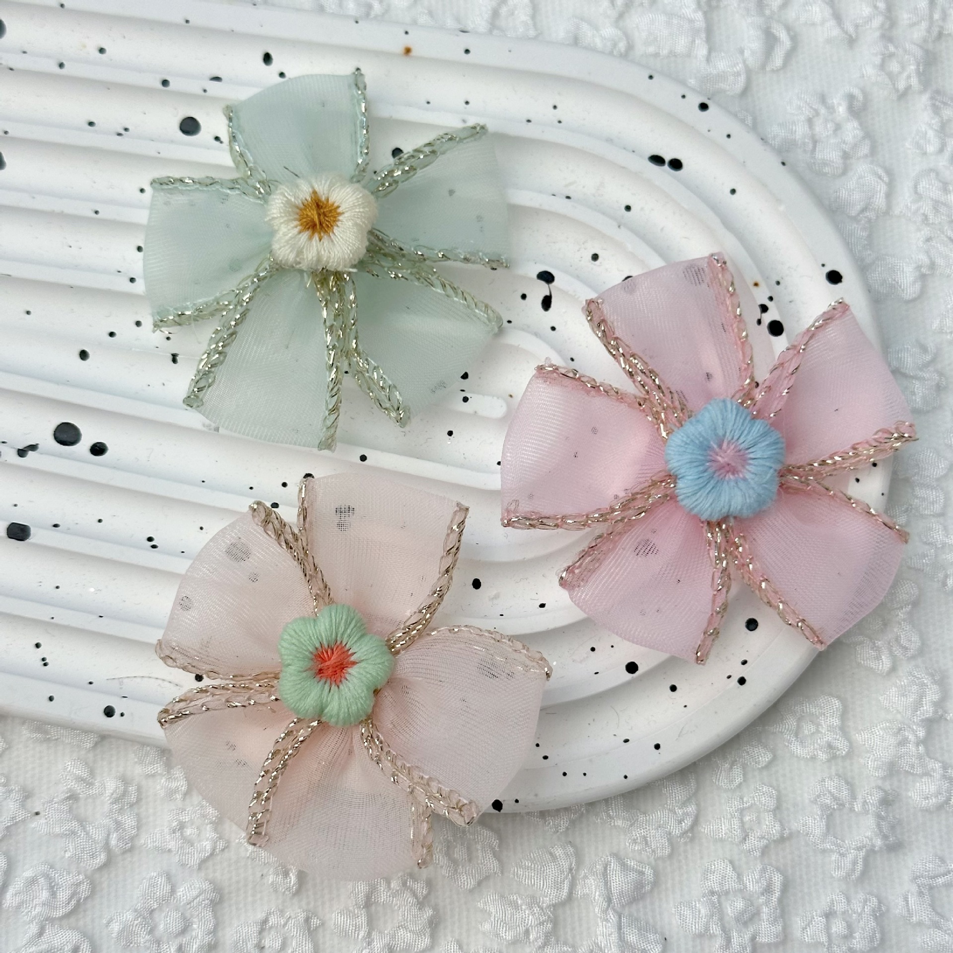 Children's Hair Clip Hair Rope Material Diy Hair Accessories Headgear Accessories Cloth Art Handmade Flower Embroidery Five-Petal Flower Accessories
