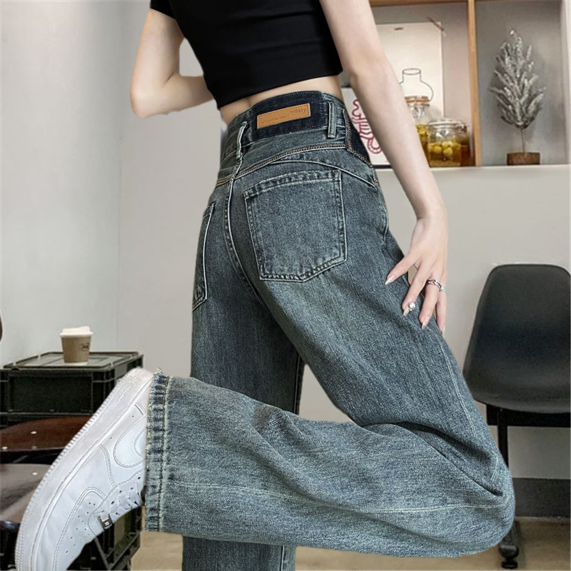 Narrow Version Of Wide-Leg Jeans Women's Summer Thin 2023 New Color Contrast High Waist Design Sense Of Loose Straight Pants Children details Picture