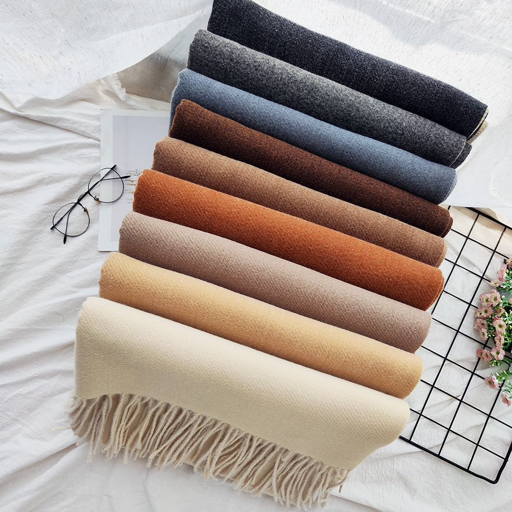 Foreign Trade Orders Amazon Explosive Double-Sided Two-Color Scarf Female Winter Thickened Solid Color Imitation Cashmere Scarf Shawl Female