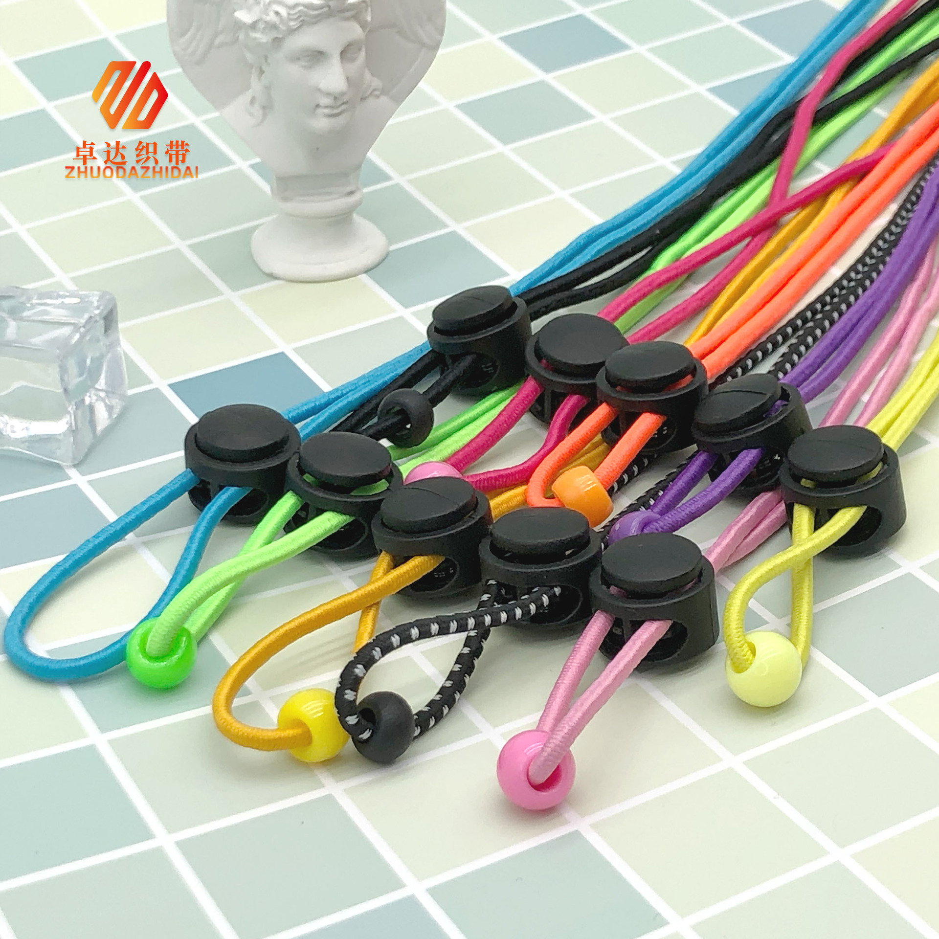 Manufacturers Spot Color Mask Lanyard Windshield-Proof Jacket Drawstring Mushroom Buckle Adjustable Elastic High Elastic Elastic details Picture