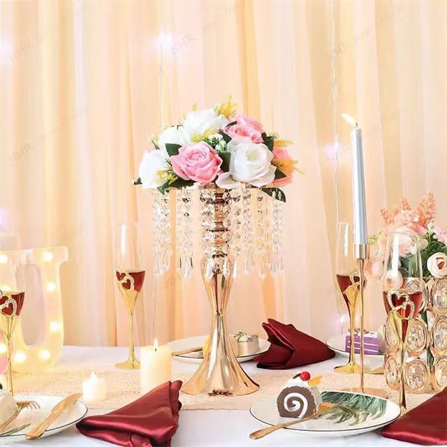 Cross-Border Electroplating Mermaid Flower Stand Wedding Table Center Fake Flower Applique Home Candlelight Dinner Decoration details Picture