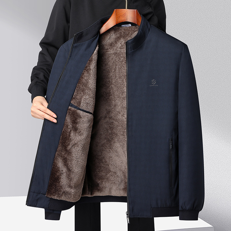 New middle-aged men's fleece and thickened jacket, light business stand-up collar warm coat, middle-aged and elderly men's dad top