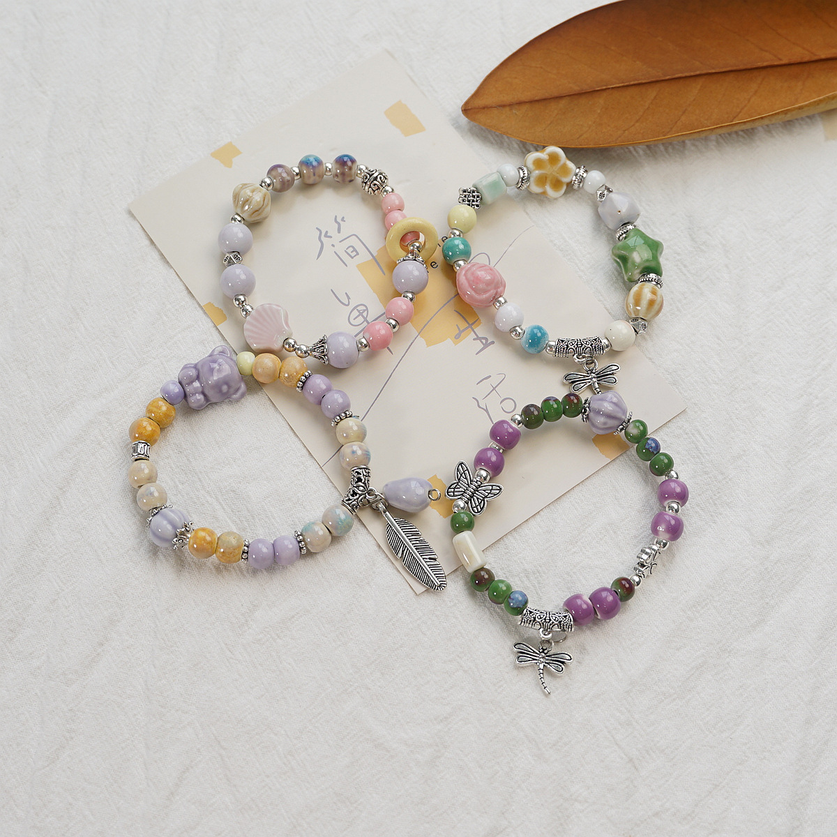 A new Chinese-style single-loop Jingdezhen ceramic bracelet, a touch of celadon ethnic style artistic butterfly fashion bracelet accessory details Picture