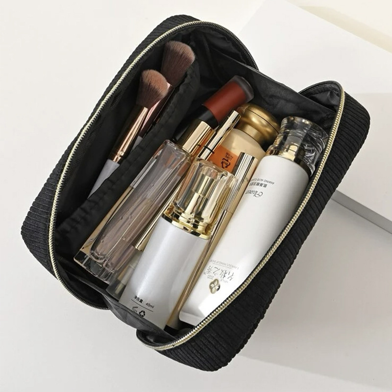 跨境化妆包大容量便携旅行收纳袋洗漱包高级简约设计灯芯绒收纳包