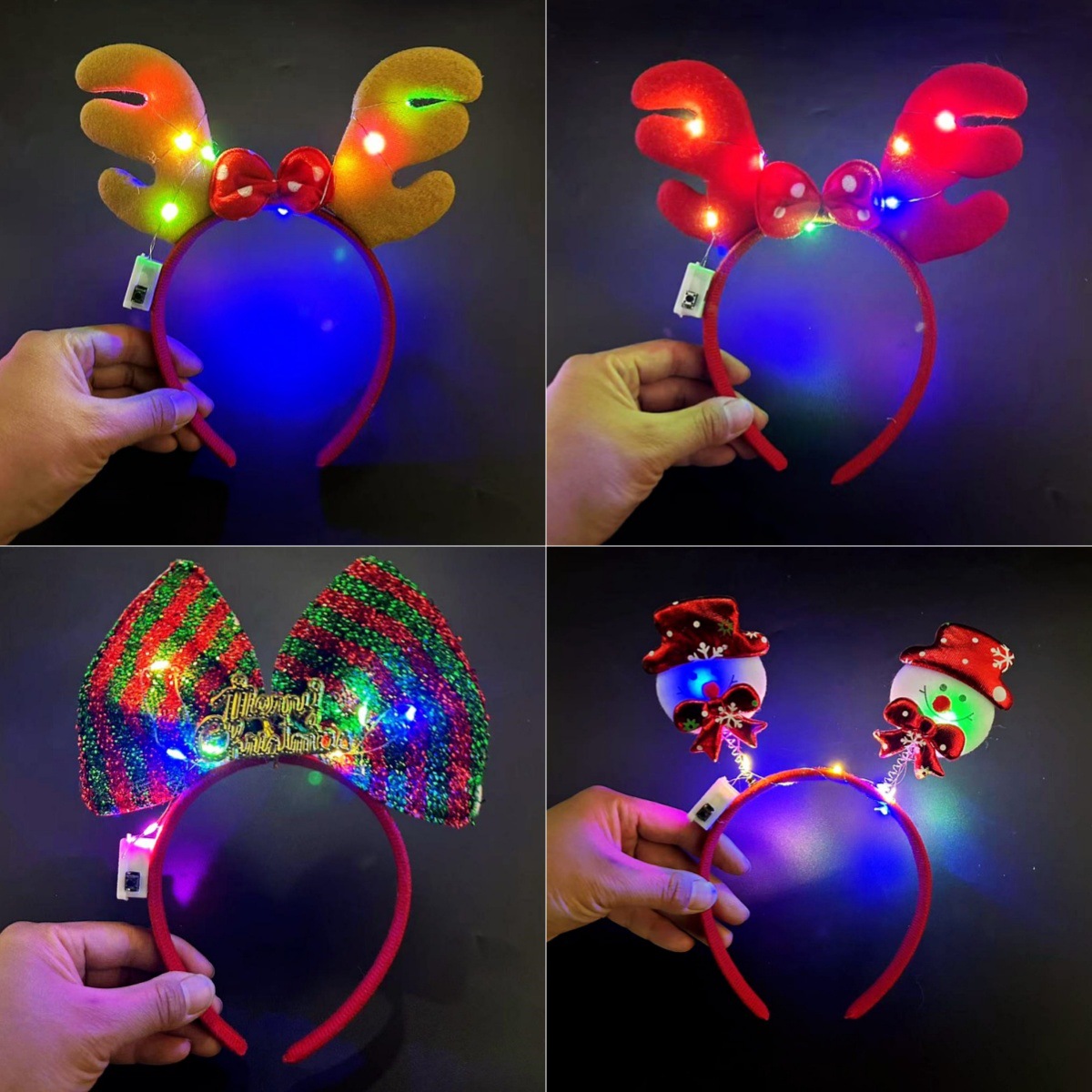 Luminous Christmas headband Christmas Eve gift Santa Snowman antler headband Festive party decoration stand Luminous headband full figure