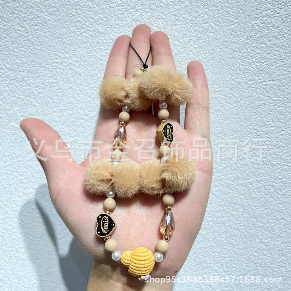 Douyin's new autumn and winter collection of faux mink plush colorful hairball phone pendants, phone chains, bags, keychains, and pendant strings details Picture