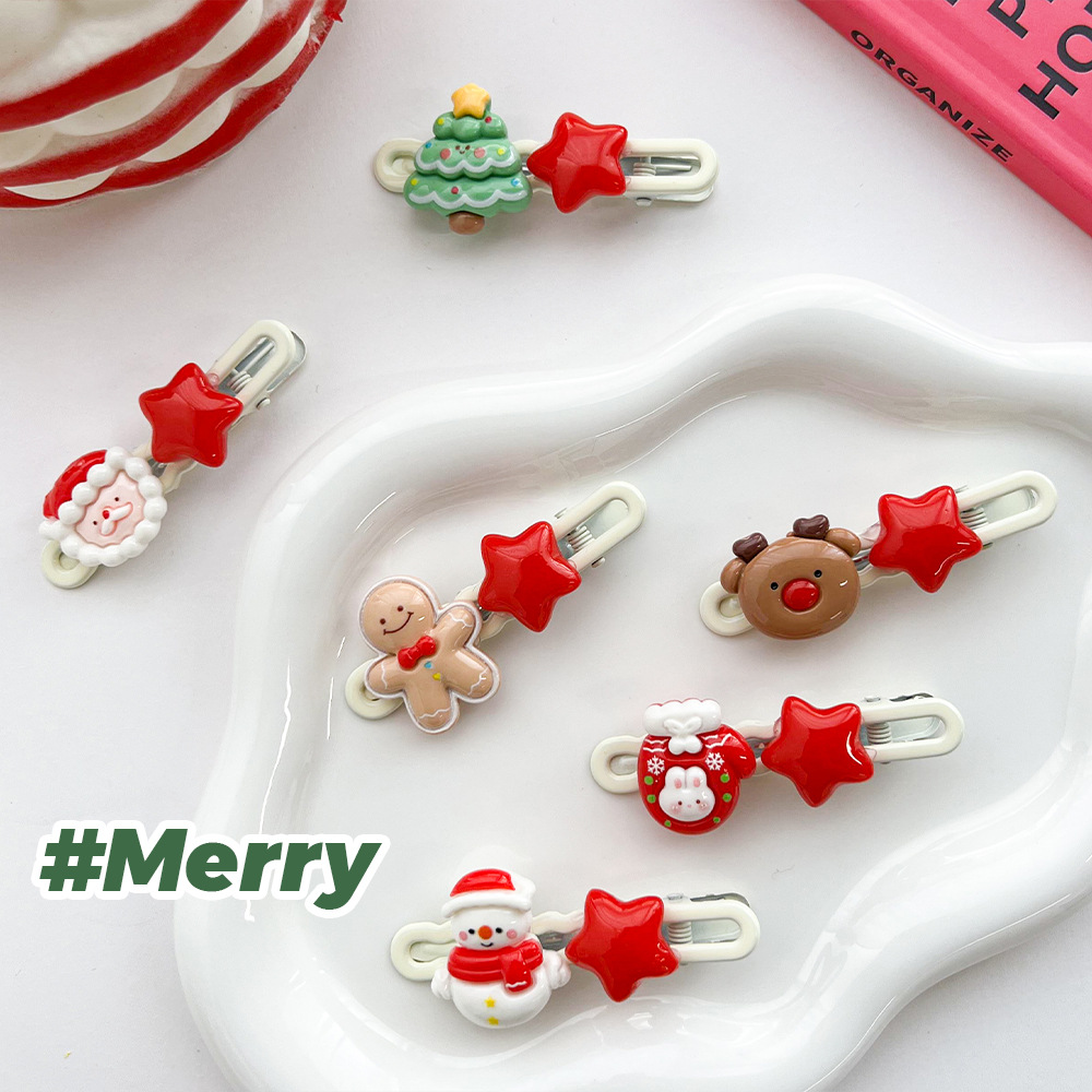 Christmas hair accessory and hair tie set, sweet girl's holiday outfit, bangs, broken hair, student headwear and hair accessory Specification image