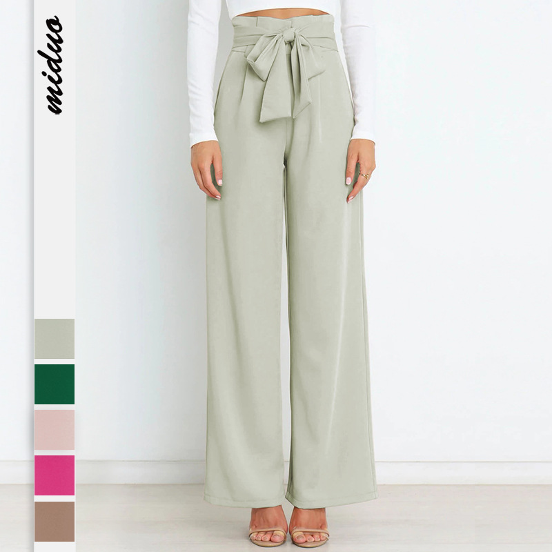 亚马逊女式垂感透气通勤裤子2023新款显瘦腰带设计感职场西装裤女