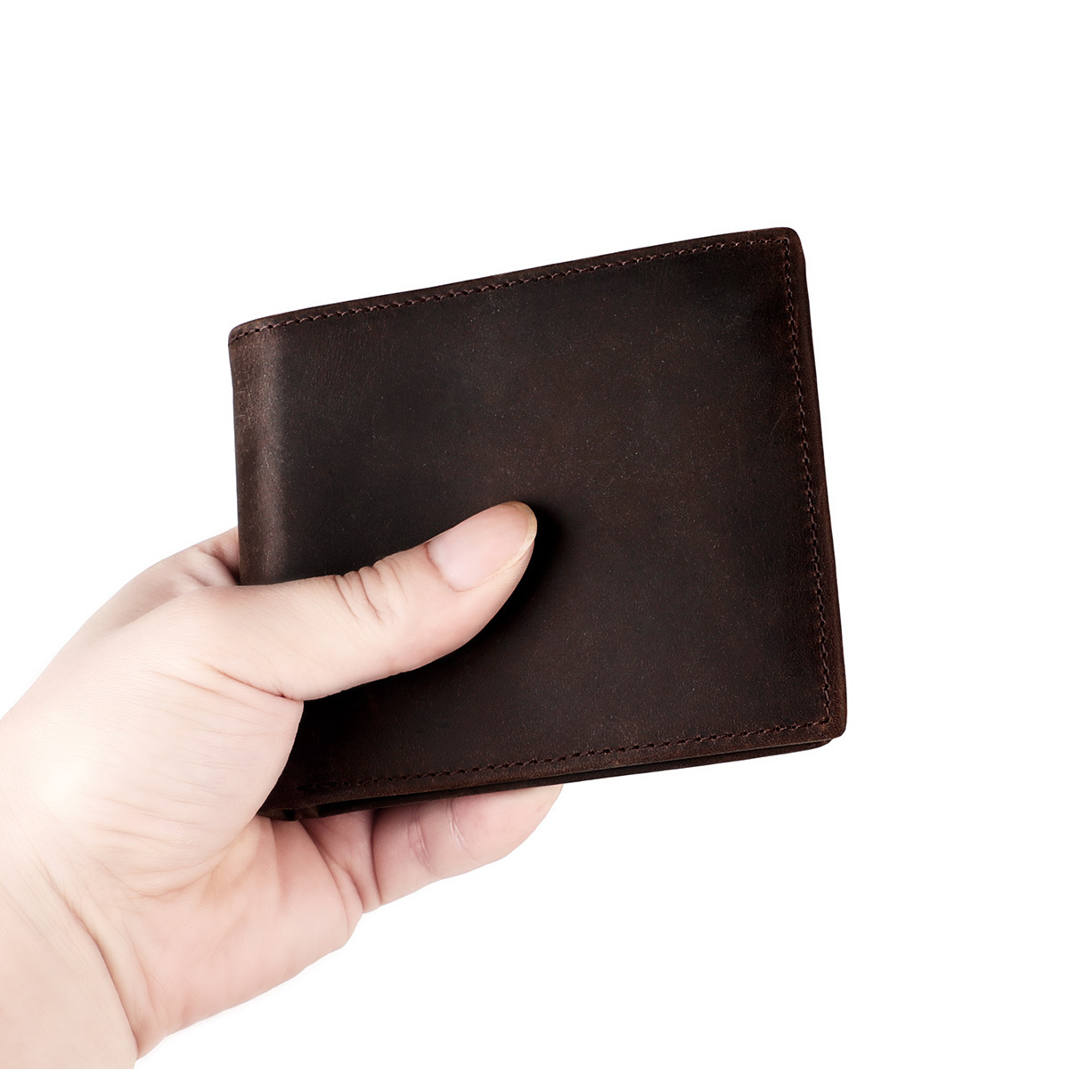 Factory Wholesale Europe And The United States Antique Rfid Mad Horse Leather Men's Wallet Holiday Gift Laser Lettering Coin Wallet Item Picture