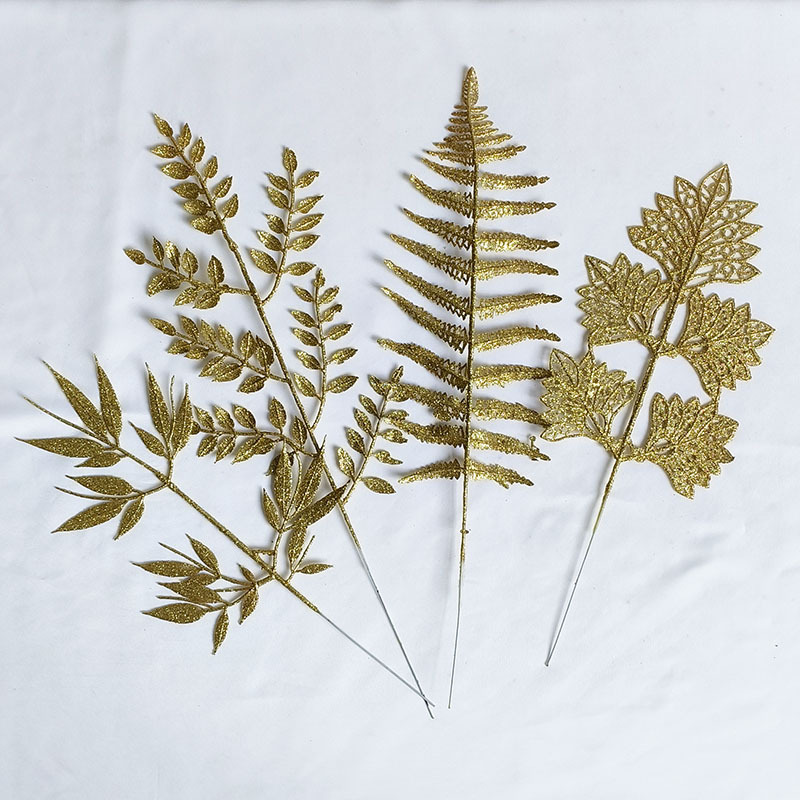 Manufacturers Directly For Christmas Gold Leaf Festival Decoration Fake Leaves Simulation Plant Gold Onion Powder Branches Golden Leaves details Picture