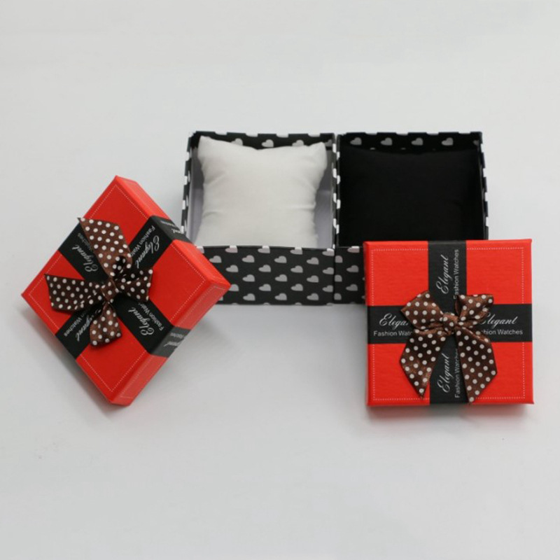 Novelty Heart Pattern Bow Paper Box Watch Box Cover Jewelry Bracelet Jewelry Storage Packaging Gift Box