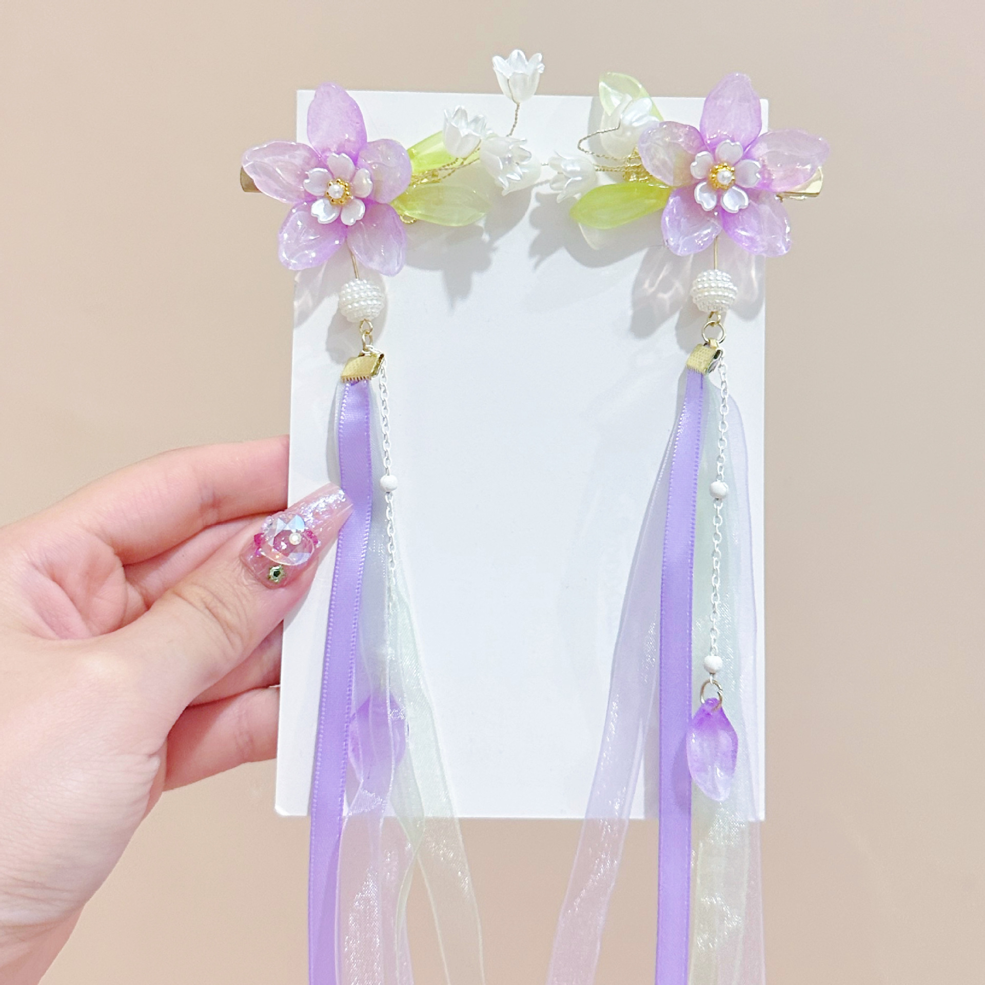 Children's Antique Hair Clip New Peach Blossom Pendant Fringe Clip Chinese Style Hanfu Accessories Super Fairy Children Hair Accessories Specification drawing