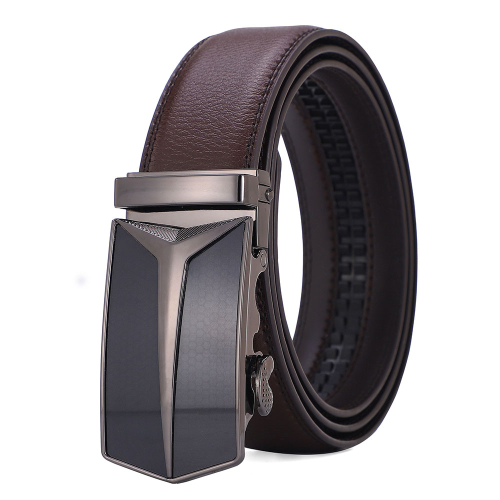Leather Belt Amazon New Cross-Border Men's Belt Men Automatic Buckle Cowhide Belt Small Wholesale details Picture