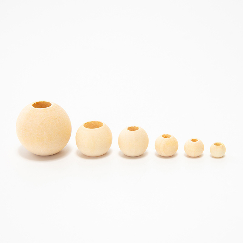 Factory wholesale of DIY jewelry accessories with large-hole loose beads from Hemu, large-hole round natural wood beads, handicrafts, bags and accessories Specification image