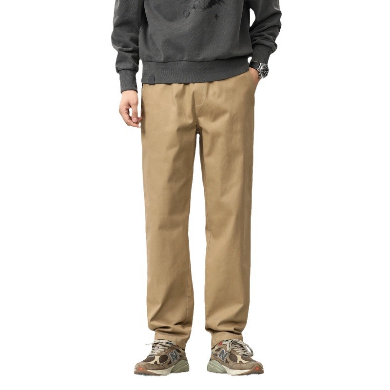 OLA Men's Spring and Autumn casual washed straight-leg work pants, American retro pure cotton long pants, high street simple style Item Picture