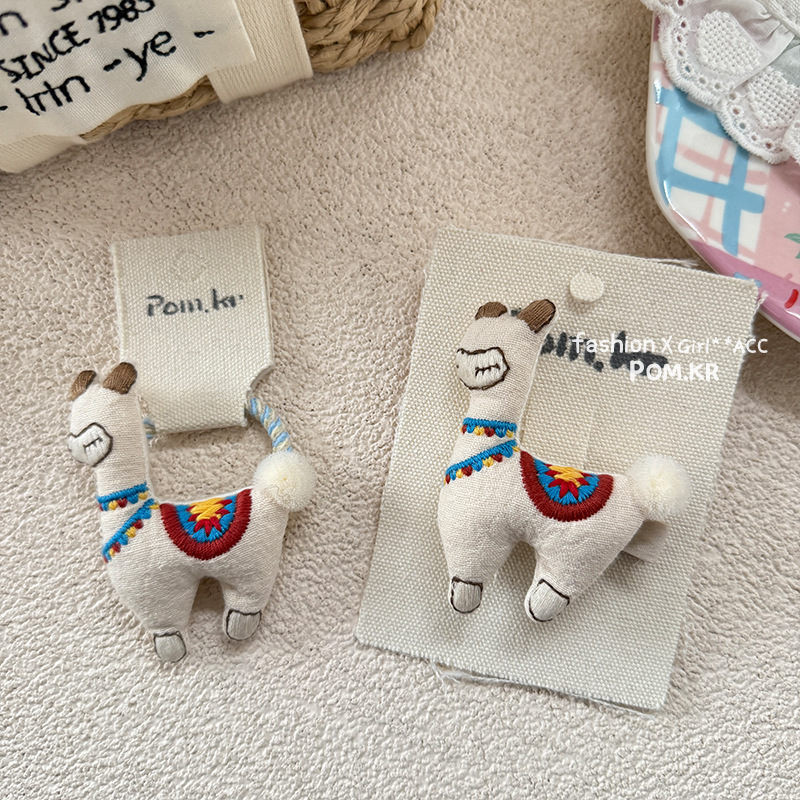 New spring style children's cute animal fabric with cotton stuffing, handcrafted alpaca hair ties, side bangs and hair clips details Picture