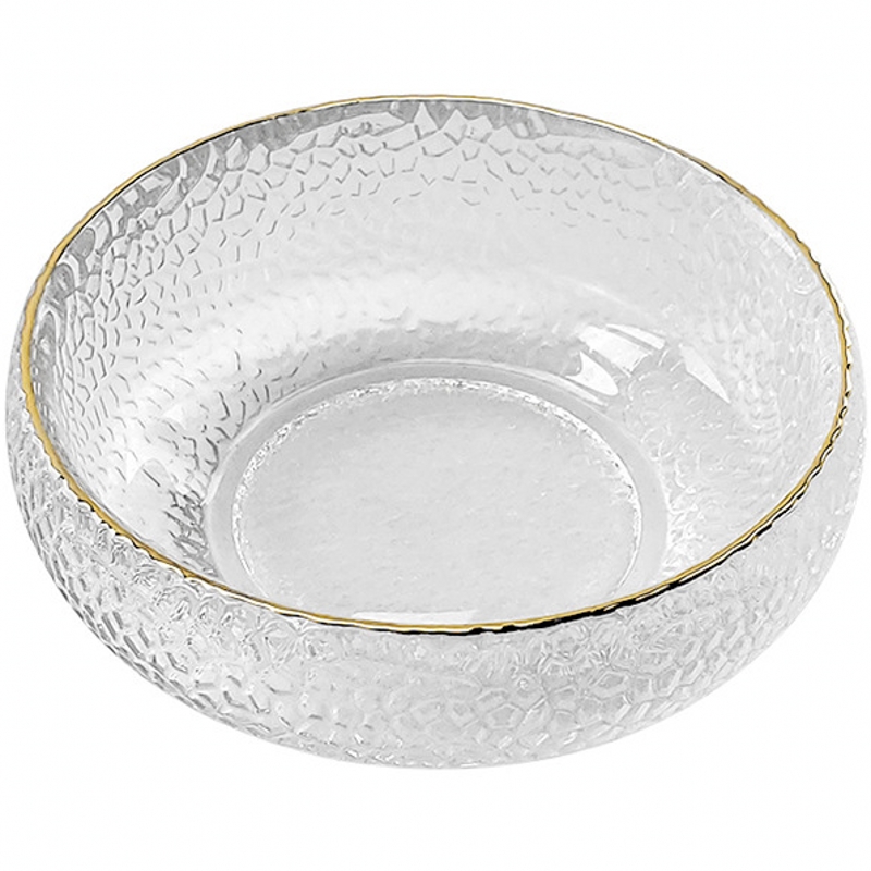 Japanese Hammer Pattern Gold Rim Glass Bowl Salad Bowl Set Home Fruit Plate Creative Nordic Style Tableware Dessert Bowl Item Picture