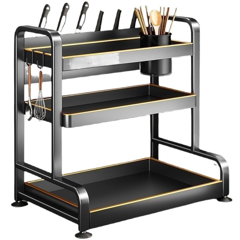 Wholesale of multi-layer stainless steel kitchen seasoning shelves, knife racks, countertops, multi-functional seasoning kitchenware and supplies storage racks Item Picture