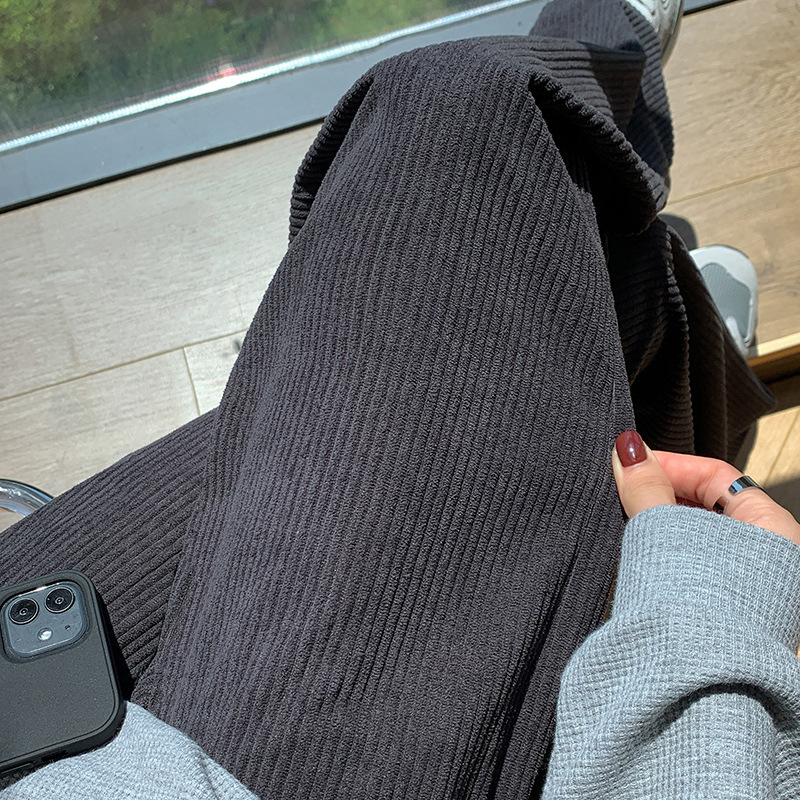 Dengxin Ou cotton fleece wide-leg pants for women 2022 New style spring, autumn and winter high-waisted loose straight-leg striped casual pants Specification image