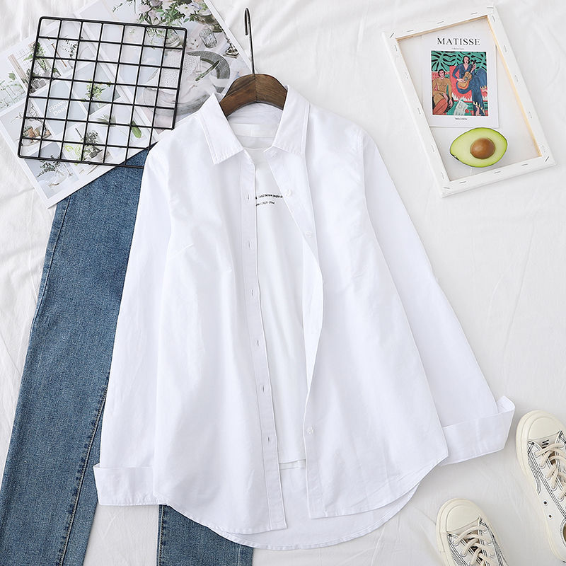 The new Japanese-style cotton Oxford fabric casual student shirt with a feminine texture in the early spring of 2022 is in vogue details Picture