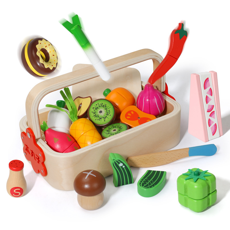 Factory direct wood simulation magnetic cut fruit box cut see baby cut happy children's toys Item Picture