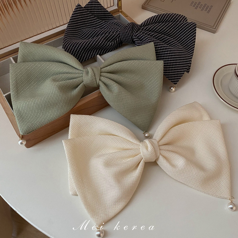 East Gate Temperament Pearl Large Bow Spring Clip Net Red Fashion Back Head Top Clip Retro Everything Hair Accessories details Picture