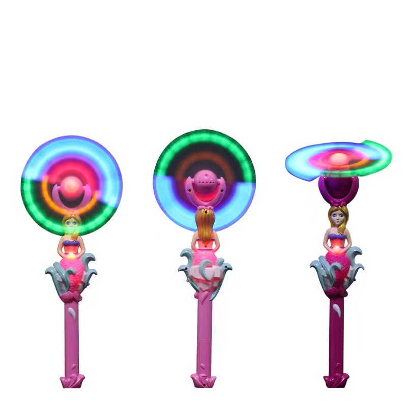 Wholesale of internet-famous mermaid electric rotating flashing windmill, children's night market flashing toys, fairy magic windmill rods Item Picture