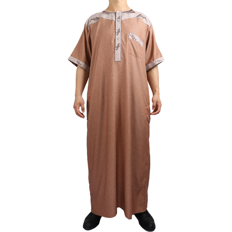 Moroccan cotton and linen Arabian robe patchwork embroidery middle Eastern men's wear full figure