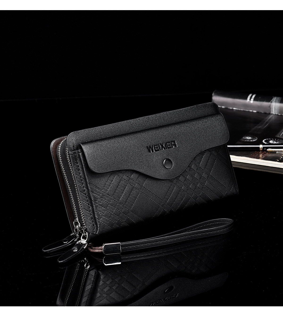 休闲男士长款商务钱包便携手抓包pu大容量双拉链手拿包多卡位夹包详情22