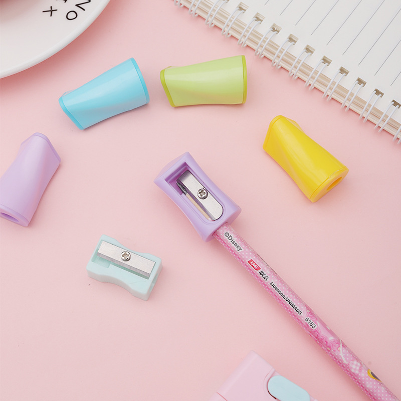 Macaron color manual Mini pencil sharpener Color small size single-hole pencil sharpener Plastic bucket grater student stationery Specification drawing