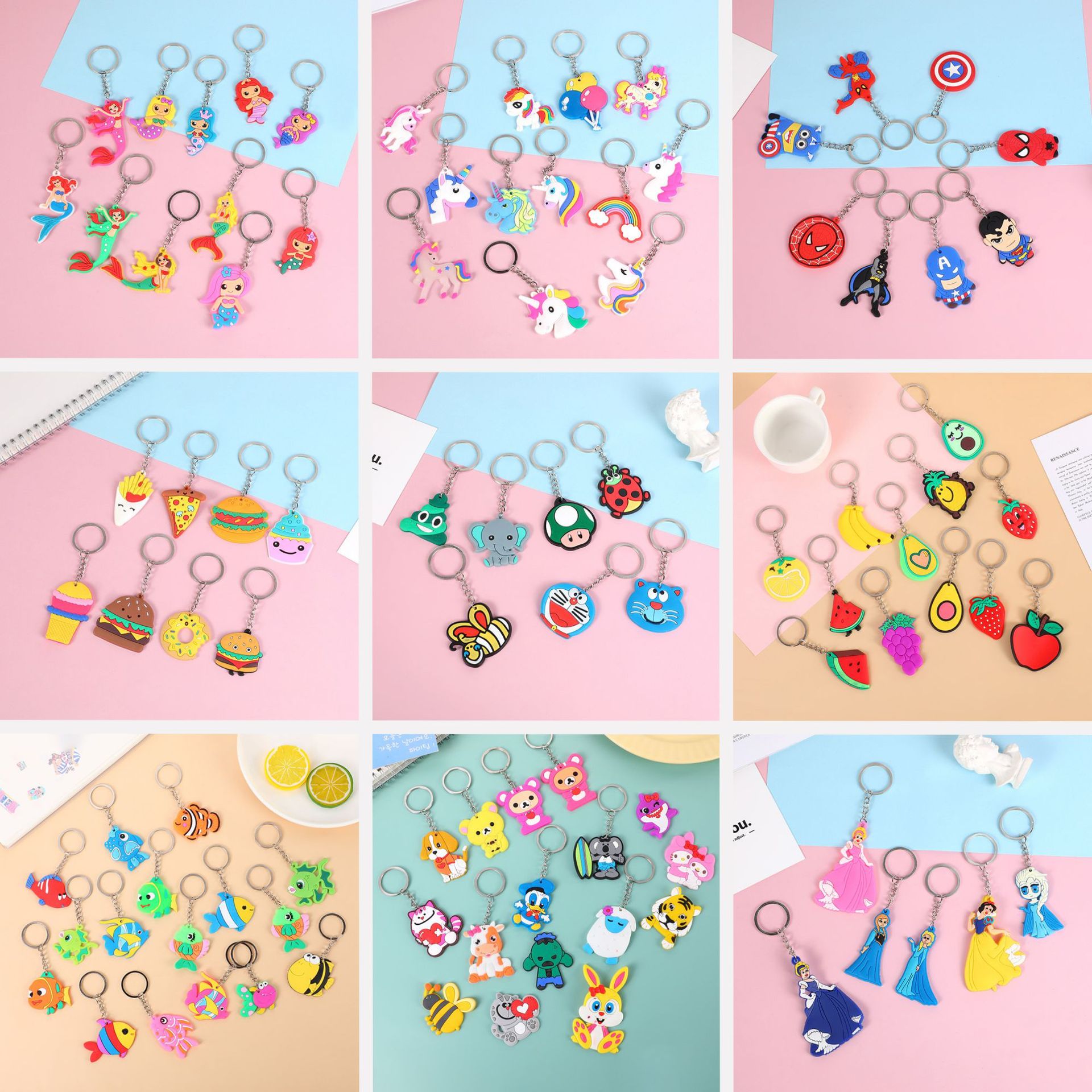 Wholesale Creative Cartoon Pvc Keychain Soft Plastic Keychain Cartoon Bag Pendant Car Keychain Gift