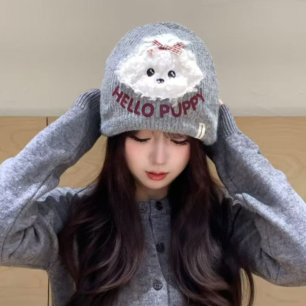 Winter outdoor warm, casual and fashionable cartoon woolen hat, windproof and ear-protecting knitted hat for women details Picture