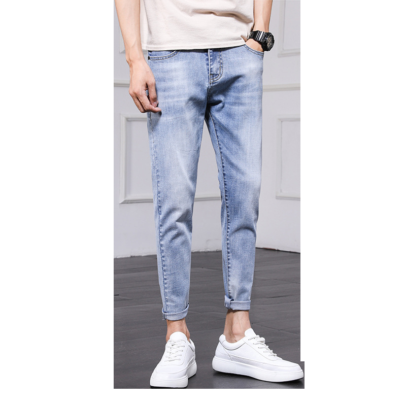 Men's jeans 2021 Spring and Autumn new style Men's slim-fit skinny pants, trendy Korean style 9-inch pants, casual pants Item Picture