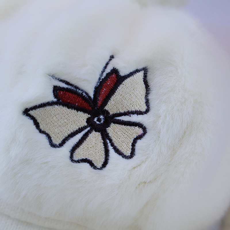 Autumn And Winter New Knitted Cap Scarf Two Sets Of Warm Lovely Bicycle Windproof Butterfly Embroidery Spot Specification drawing