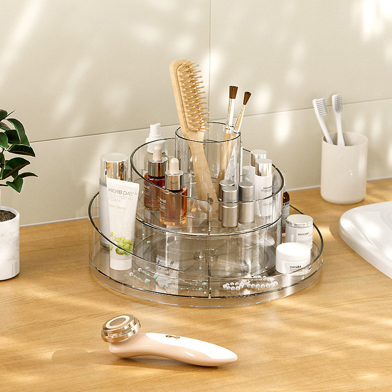 Transparent cosmetics storage box, rotating table, dressing table, bathroom lipstick and skin care products shelf, makeup box