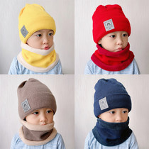 Children's hat winter baby hat bib one boy plus velvet windproof hat baby warm ear protection hat set