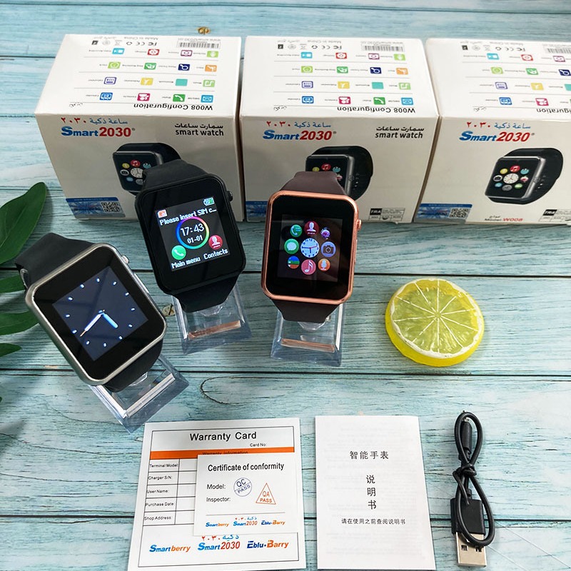 W008智能手表蓝牙插卡通话手表运动计步来电信息提醒智能手表工厂