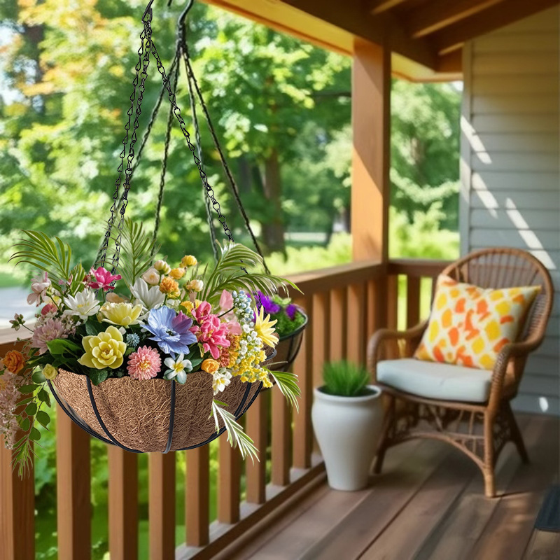 Circular ironwork spider plant flowerpots, coconut palm stamens, coconut shell pads, coconut palm pad linings, coconut palm flower basket pads, cross-border factory wholesale Specification image
