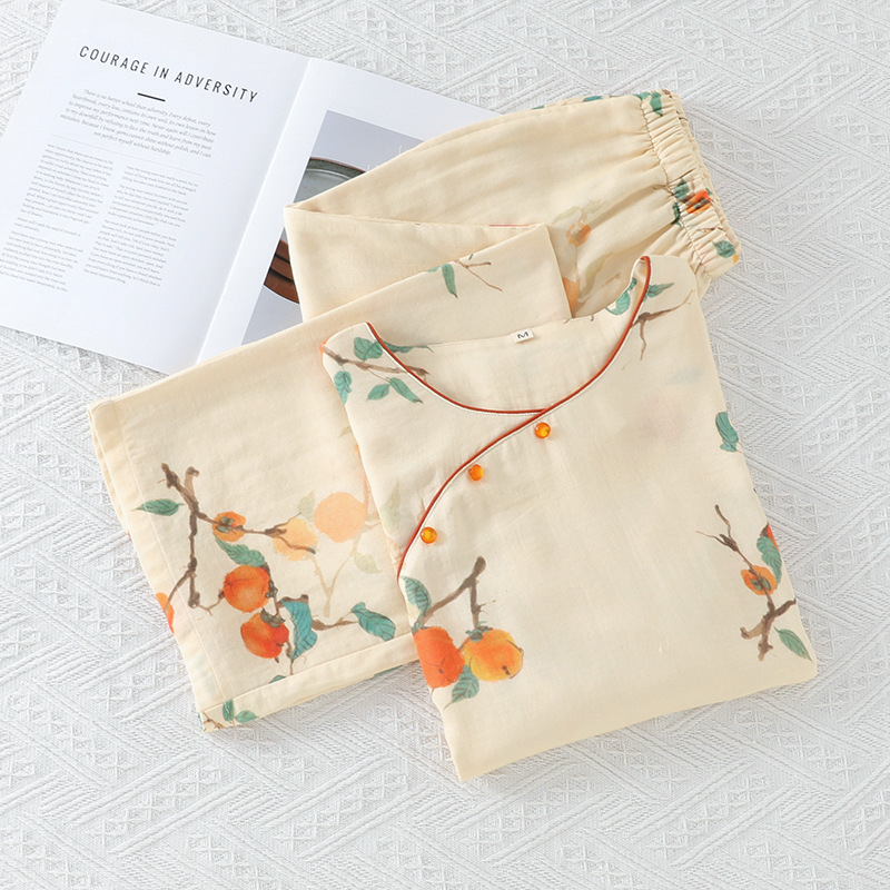 Nuevo estilo chino estilo nacional bambú algodón pijamas mujeres primavera otoño verano estilo fino fibra de bambú manga de siete centavos nueve centavos pantalones caseros traje