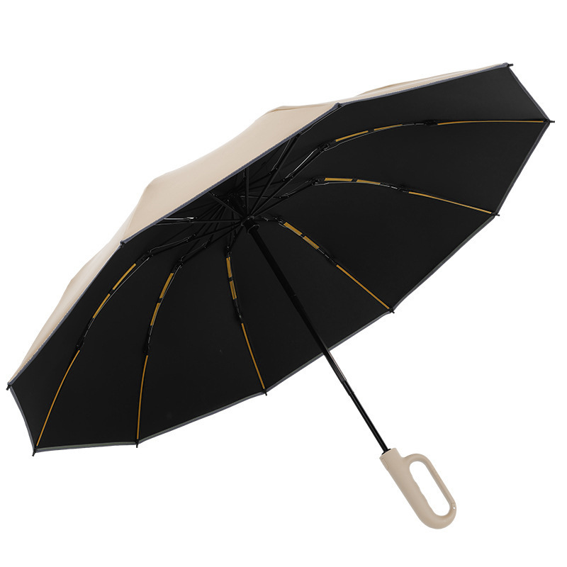 23-inch ring-hook umbrella, portable three-fold umbrella, double frame reinforced large automatic folding umbrella Item Picture