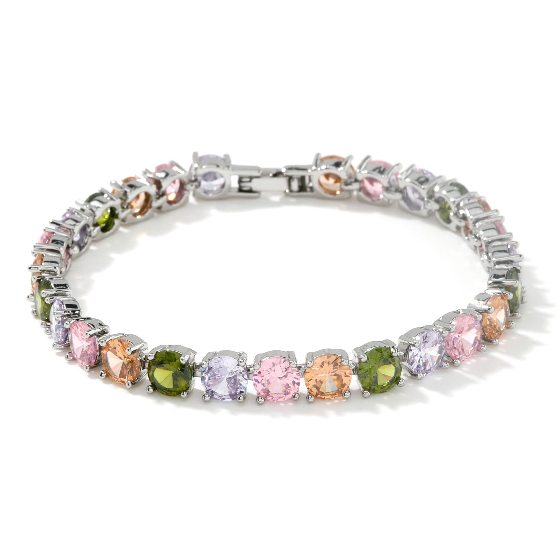 Kashi Cross-border European and American banquet Wedding cute crystal single-row candy-colored round diamond Full diamond seven-color zircon bracelet Item Picture